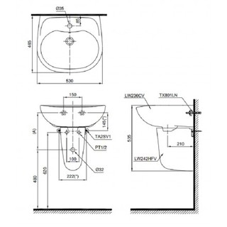 Chậu rửa mặt treo tường Toto LHT236CS