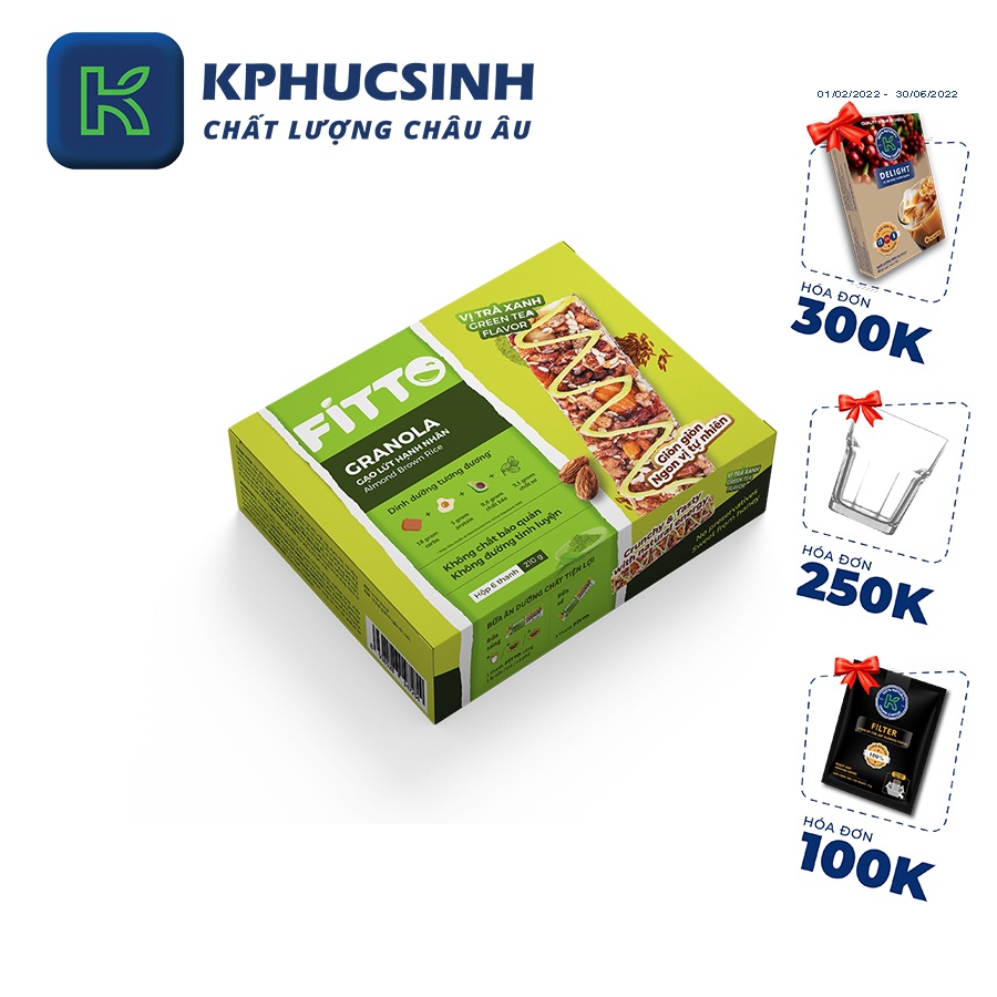 Hộp 6 thanh năng lượng Fitto trà xanh Begin 365 bánh ăn kiêng bánh giảm cân 210g KPHUCSINH - Hàng Chính Hãng