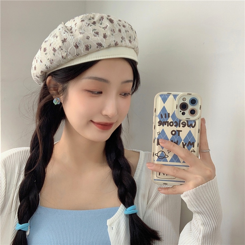 Mũ Beret Vải Ren Thêu Hoa Thoáng Khí Thời Trang Mùa Hè Xinh Xắn Cho Nữ