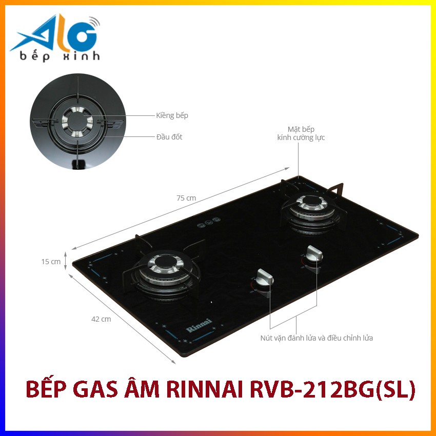 Bếp gas âm Rinnai RVB-212BG(SL) - Ngắt gas tự động - Alo Bếp Xinh