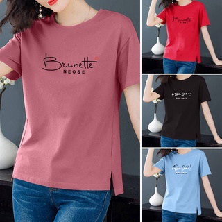 Áo thun tay ngắn in chữ thời trang dành cho phụ nữ trung niên