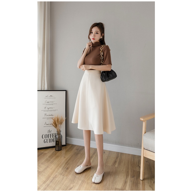 Chân váy công sở xoè dáng dài thời trang, váy cạp cao Xòe gân dài 60cm