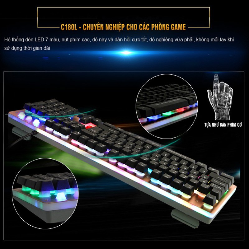 Bàn phím CoolerPlus CPK FC180L Chính hãng - Chuyên game- Full led -Chống nước toàn phần - Cổng Usb