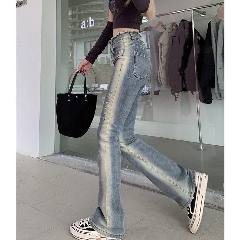 Quần Jeans Skinny Lưng Cao Ống Loe Phối Màu Hợp Thời Trang