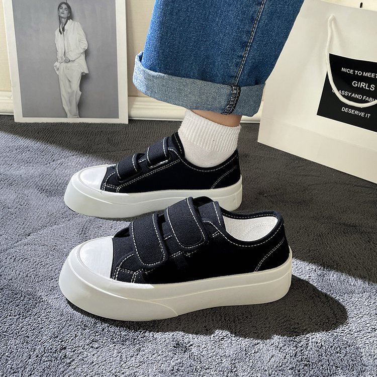Giày sneaker nữ 2 màu đen kem đế cao cổ thấp quai dán năng động Hàn Quốc FLOWER G34 - Nguyentrang239