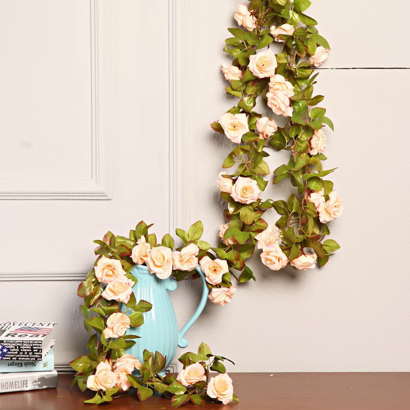 Dây hoa hồng leo cao cấp 2m3 Hoa lụa - Hoa giả -  Trang trí tường, rào, ban công siêu đẹp