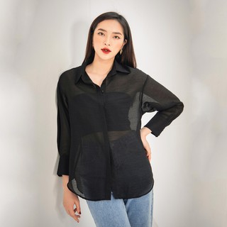Áo sơ mi đen nữ Black Sheer MAIIMER trong suốt