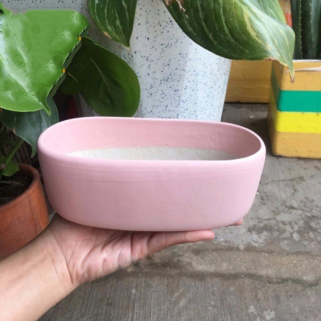 Chậu sứ Bát Tràng Hình Thuyền Oval trồng cây Để Bàn, Cây Nội Thất, Sen Đá, Xương rồng, Cây Bonsai