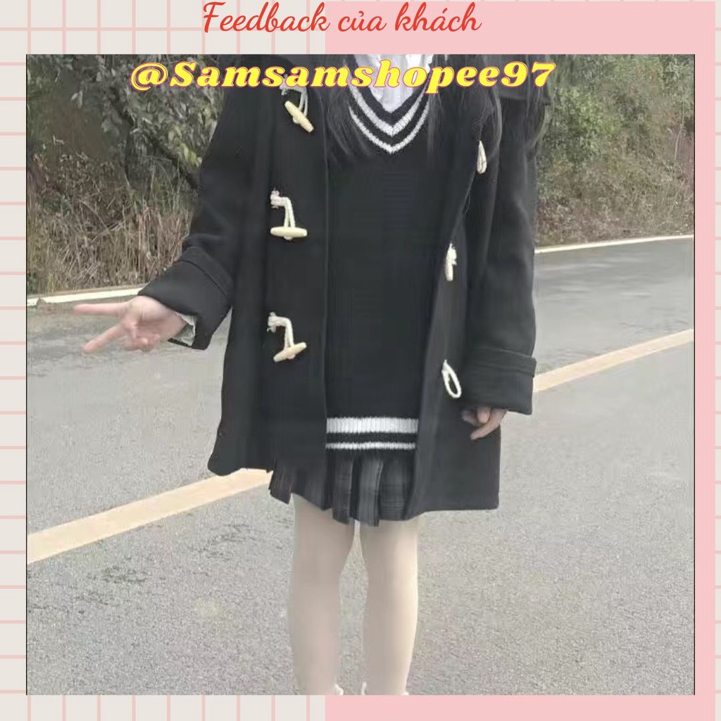 Áo dạ khuy gỗ nữ sinh phong cách Hàn Quốc