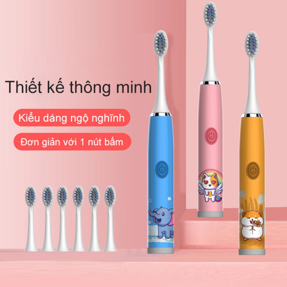 Bàn chải điện cho bé Sonic X5, Máy đánh răng trẻ em thế hệ mới 5 chế độ thông minh lông bàn chải mềm kèm 01 đầu chải sẵn