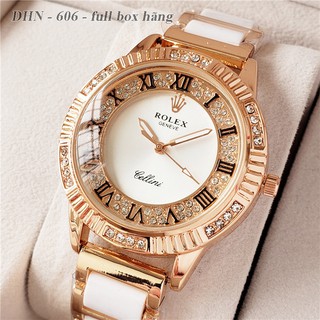 Đồng hồ nữ Rolex cao cấp mặt tròn dây kim loại gắn đá DHN606
