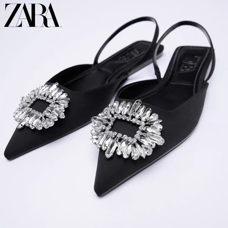 GIÀY MULE ZARA MÀU ĐEN GÓT THẤP ĐÍNH ĐÁ LẤP LÁNH