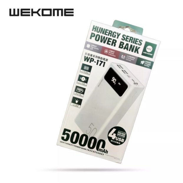 CHÍNH HÃNG Pin Sạc Dự Phòng tích điện WEKOME WP-171 50000mAh hiện thị LED có đèn tích hợp nhiều cổng sạc nhanh 4 cổng