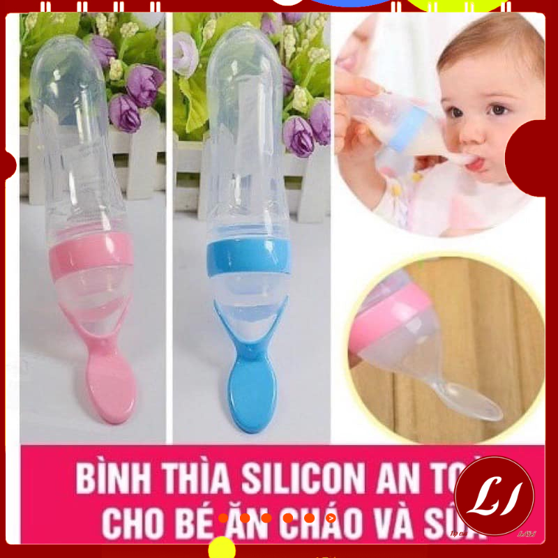 BÌNH THÌA ĂN DẶM SILICON LOẠI 1 đút sữa đút cháo dung tích 90ml có nắp chống tràn tiện lợi an toàn cho bé