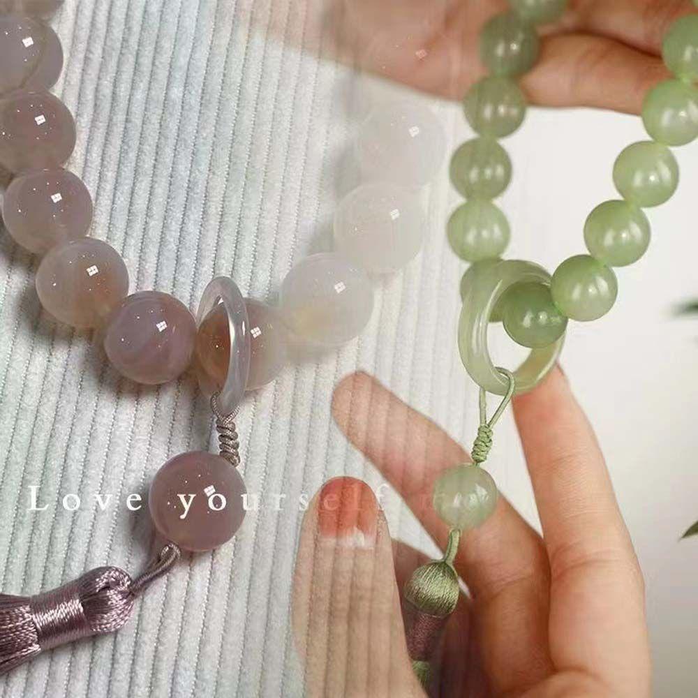 Vòng Đeo Tay Dạng Chuỗi Hạt Ngọc Bích Co Giãn Có Thể Điều Chỉnh Phong Cách Trung Hoa Cổ Điển Thời Trang Cho Nữ