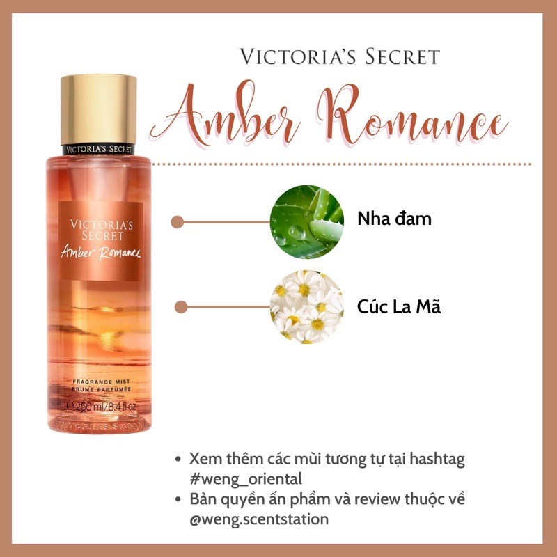 Xịt thơm toàn thân bodymist Victoria's Secret mùi Amber Romance | Thế Giới Skin Care