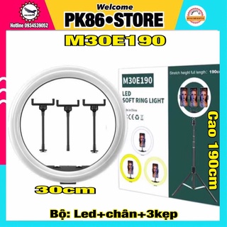 Đèn led tiktok livestream, selfie M30E190 30cm kèm tripod giá đỡ điện thoại 3 kẹp để chụp ảnh, quay phim