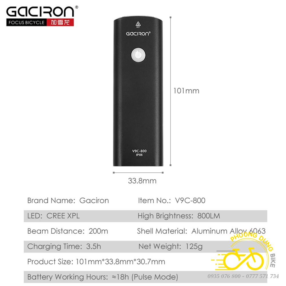 Đèn pin siêu sáng xe đạp GACIRON V9C400 400LM / V9C800 800LM