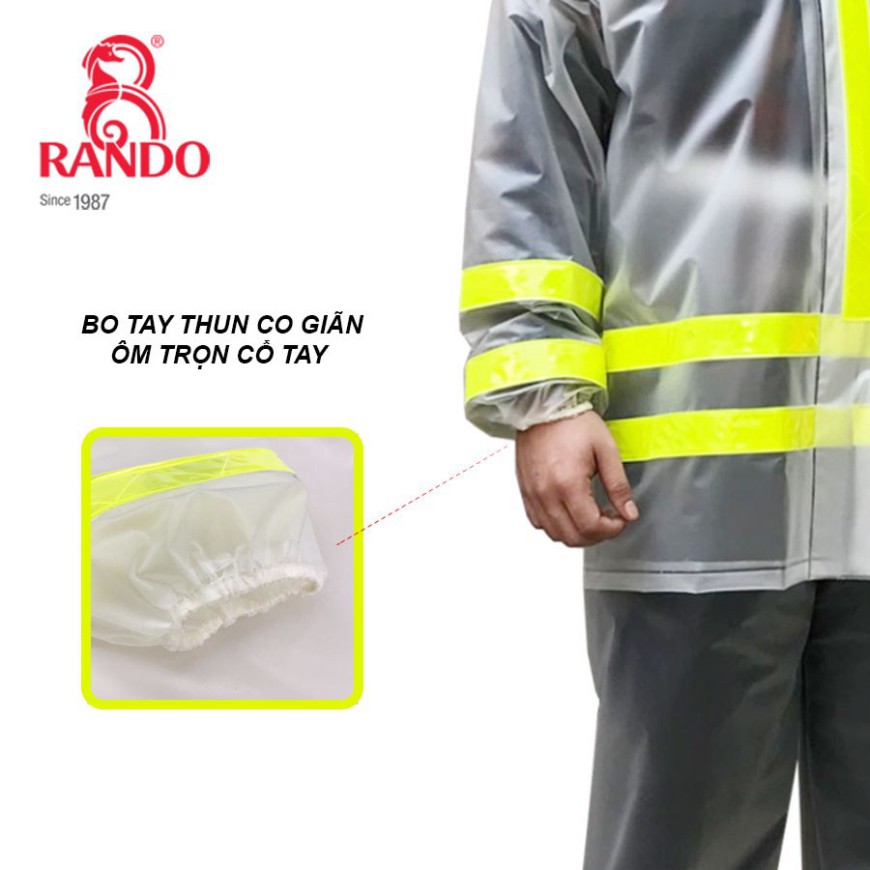 Áo Mưa Rando Chính Hãng, Bộ Quần Áo Đi Mưa Nhựa PVC Trong Màu Phản Quang Chống Thấm nước, An Toàn, Thời Trang Cho Nam/Nữ