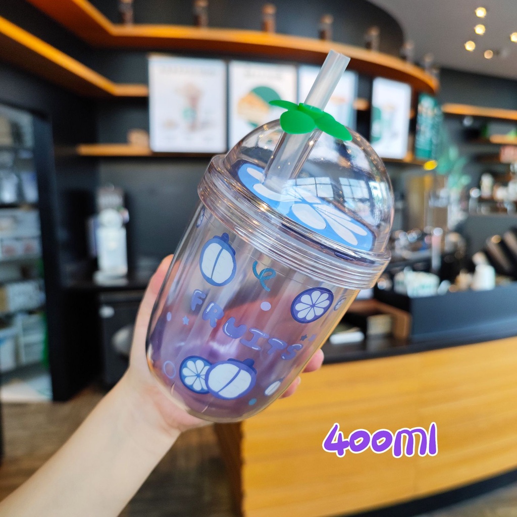 Ly, cốc đưng nước 2 lớp bằng nhựa chịu đựng nhiệt độ cao kiểu dáng dễ thương 400ml LB 216 LoBi.Kiss