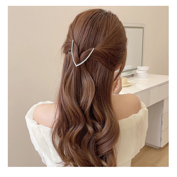Kẹp Tóc Hình Chữ V Đính Đá Lấp Lánh Thời Trang Hàn Quốc Cho Phái Nữ