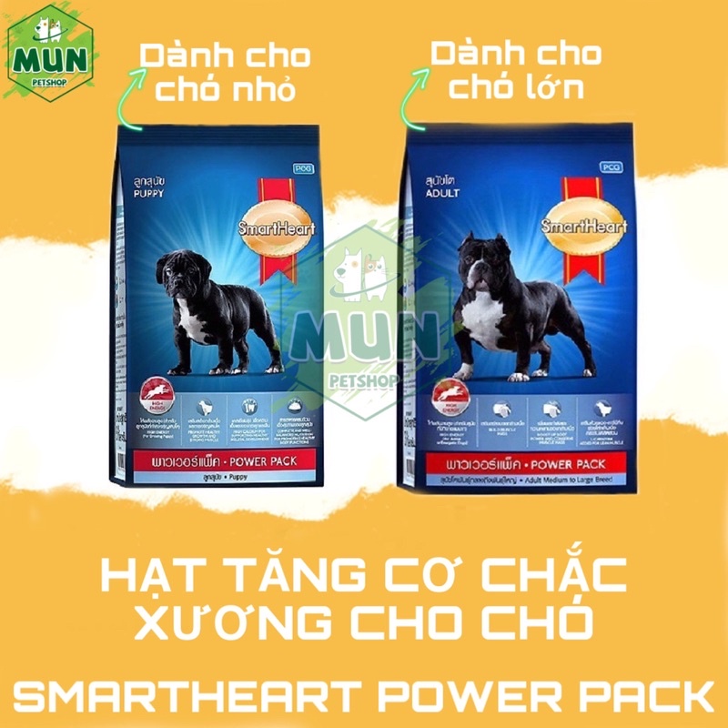 Túi 1kg Smartheart Power Pack thức ăn hạt tăng cơ cho chó