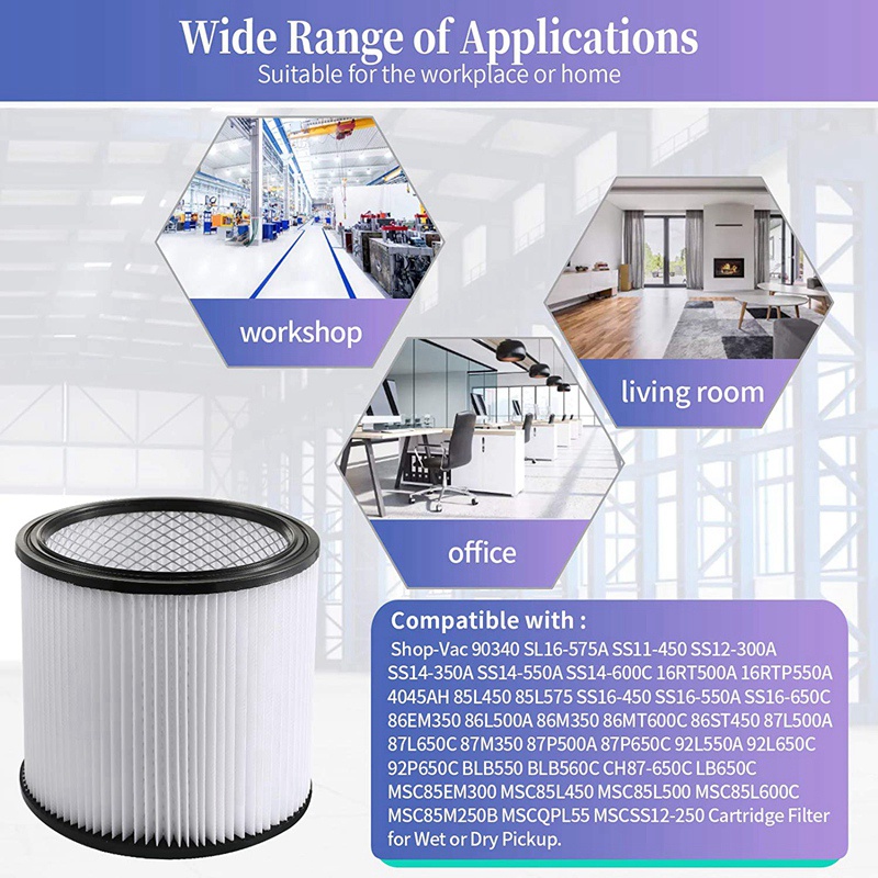 2 Tấm Lọc Hộp Mực Thay Thế Cho Shop Vac 90304,90350,90333,903-04 - 00 9030400Máy Hút Bụi Ướt / Khô 5 Gallon Up / Khô 5 Gallon
