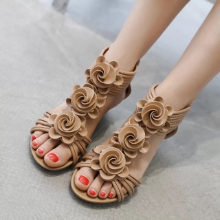 (ORDER) Sandals đế xuồng quai đính hoa hồng 4.5 - 5 cm, hàng cao cấp