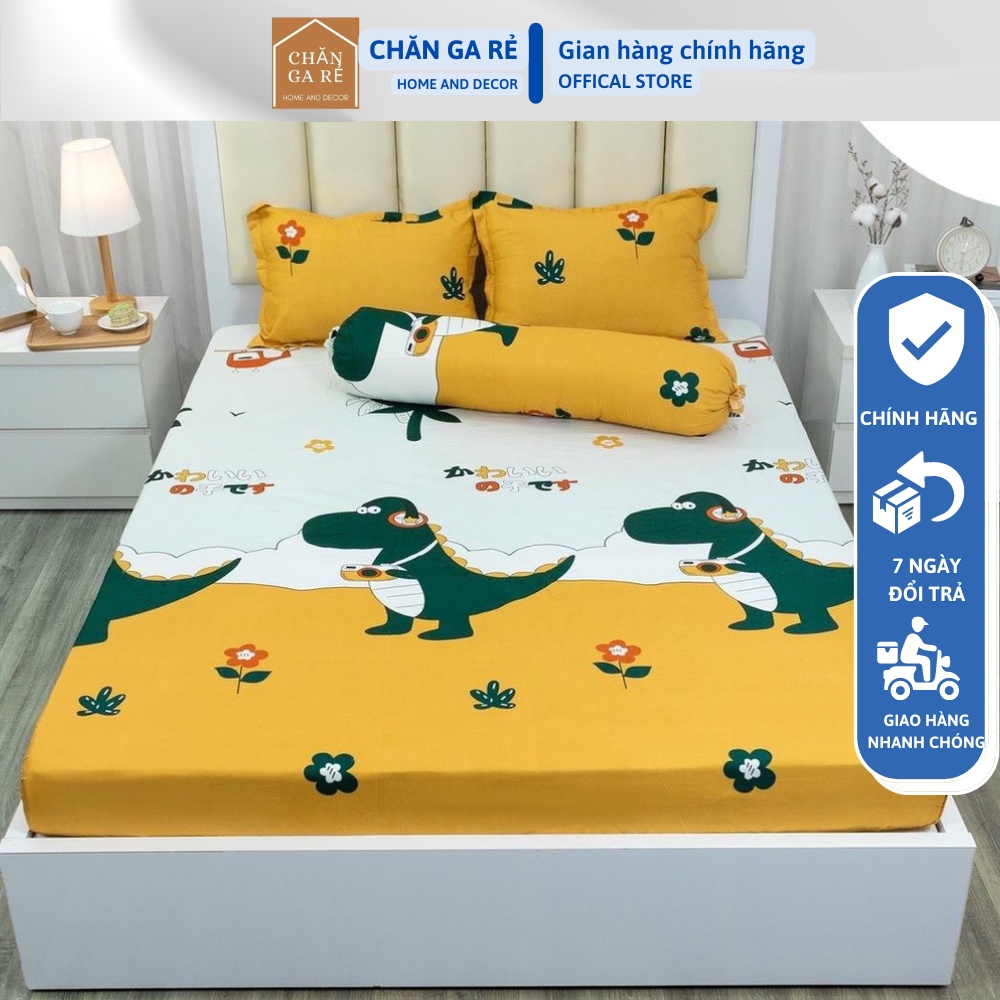 Bộ ga gối cottong poly khủng long m6/m8 (ga trải giường+2 vỏ gối đầu) mẫu mã đa dạng dễ thương đủ kích thước 