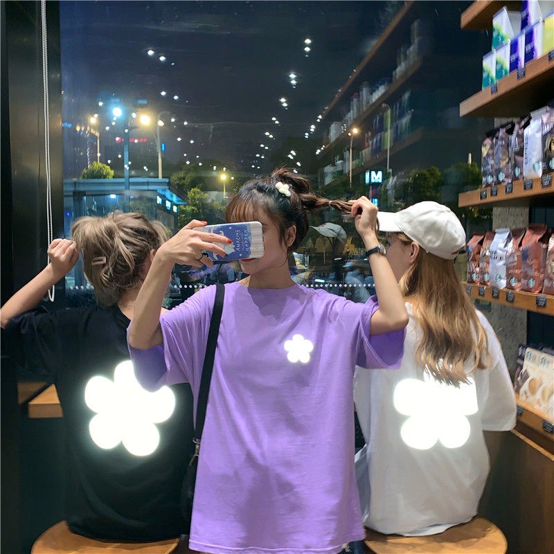 Áo thun Phản Quang Tay Lỡ Unisex Nam Nữ Cỏ 5 lá