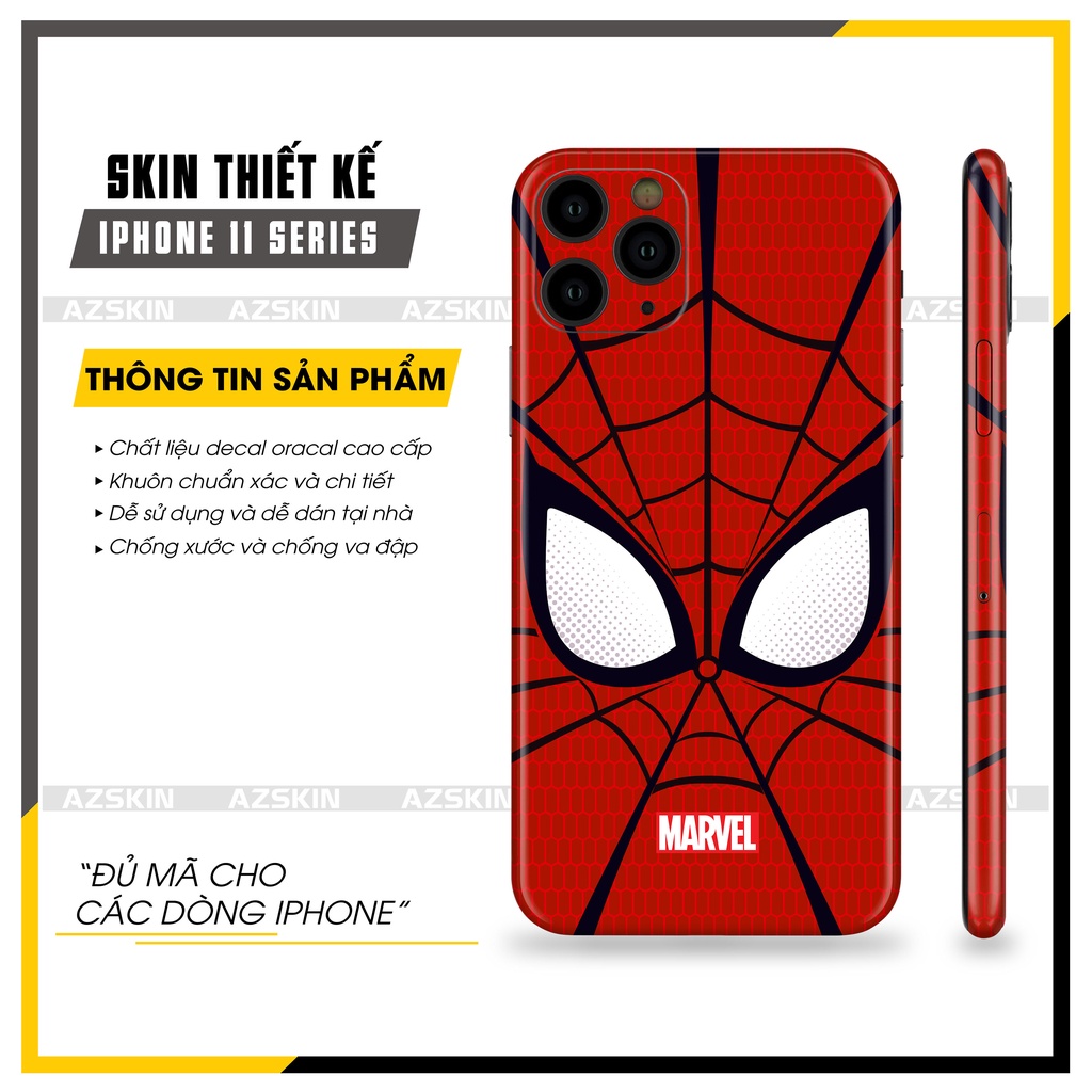 Miếng Dán Lưng Viền IPhone 11/11 Pro/11 Pro Max Spider - Man |SK_IPDA05| Chất Liệu Nhập Khẩu, Không Phai Màu, Cắt CNC