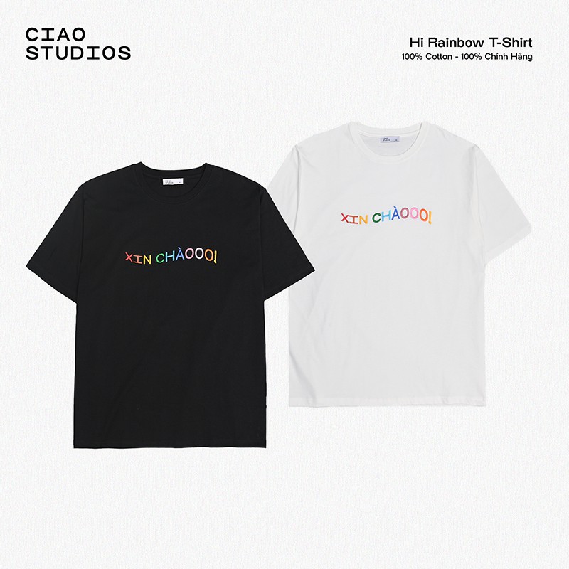 Áo phông unisex form rộng CIAO Xin chào hình thêu nổi nhiều màu