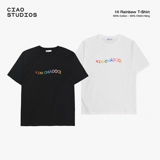 Áo phông unisex form rộng CIAO Xin chào hình thêu nổi nhiều màu