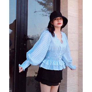 Áo sọc peplum cổ V- SP003769