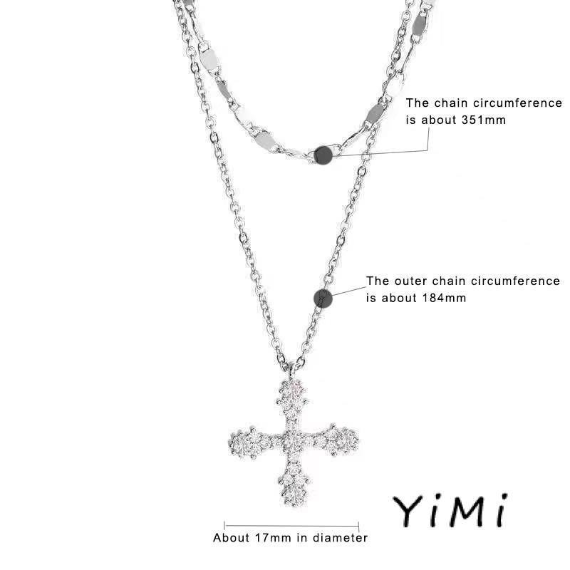 Vòng cổ Hai Lớp Mặt Chữ Thập Đính Đá Zircon Thời Trang