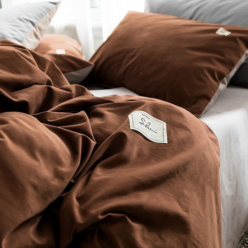 Bộ chăn ga gối đệm trải giường cotton tici bedding nhập khẩu Hàn Quốc  mẫu nâu vintage phối màu mới nhất - Ngân Khánh