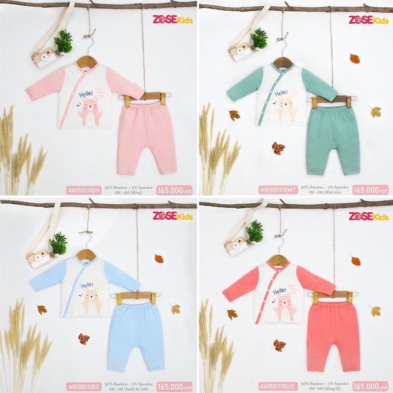 Bộ Zose kids cài lệch sơ sinh viền mầu ZoseKids