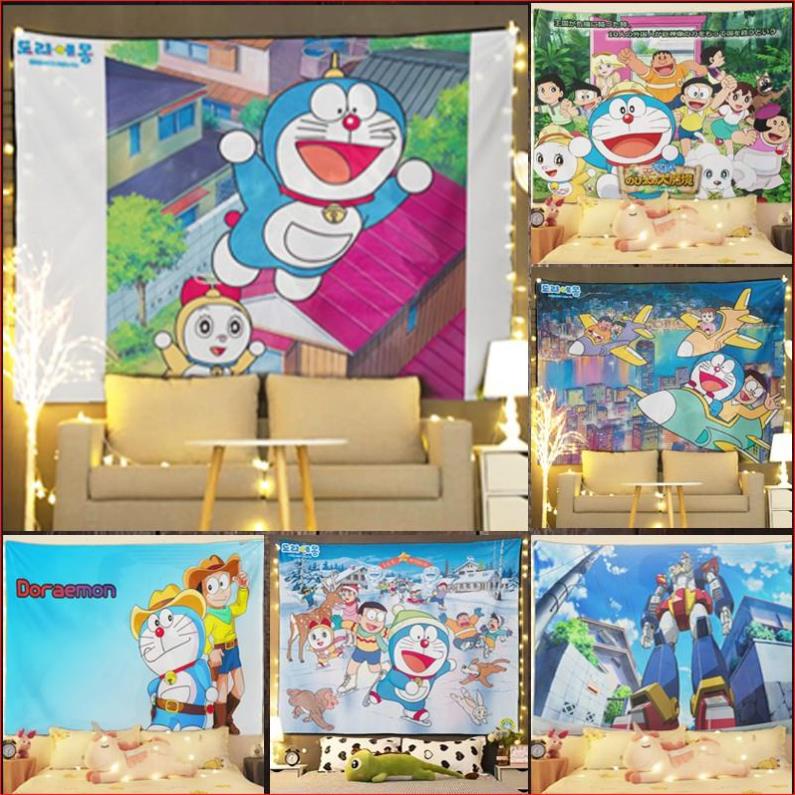 Thảm treo tường trang trí phòng ngủ - Tranh vải decor vintage, in hình theo yêu cầu. MSP : Doraemon 1