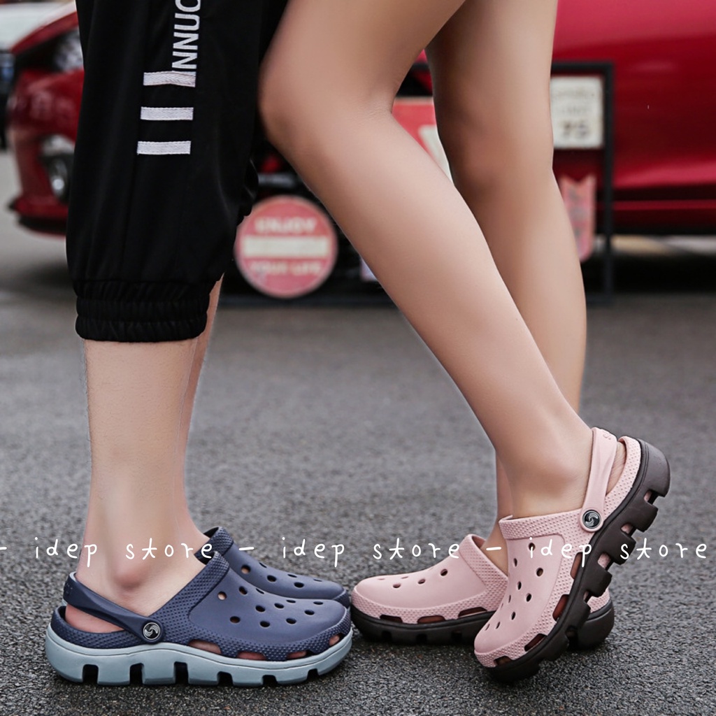 Dép Cross XANH XÁM unisex (tặng 6sticker)- Giày sục cá nam nữ duet đi mưa siêu nhẹ iDÉP SL013