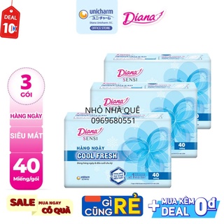 Bộ 3 gói Băng vệ sinh Diana hàng ngày Sensi Cool Fresh gói 40 miếng