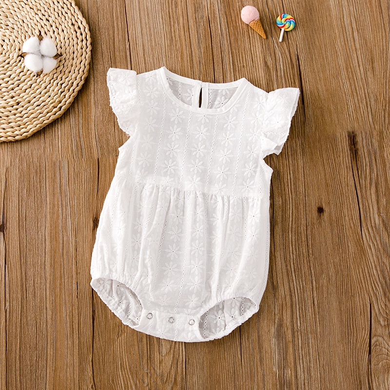 Bộ Áo Liền Quần Vải Cotton Phối Ren Không Tay Thời Trang Mùa Hè Cho Bé Gái Sơ Sinh
