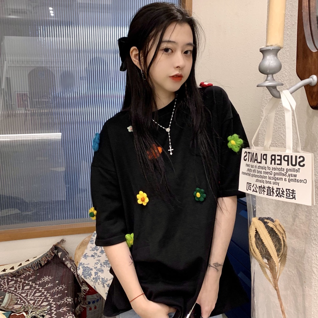 Áo Thun Cotton Tay Ngắn Dáng Rộng In Họa Tiết Hoa Phong Cách Hàn Quốc Thời Trang Mùa Hè Mới 2022 Dành Cho Bạn Nữ