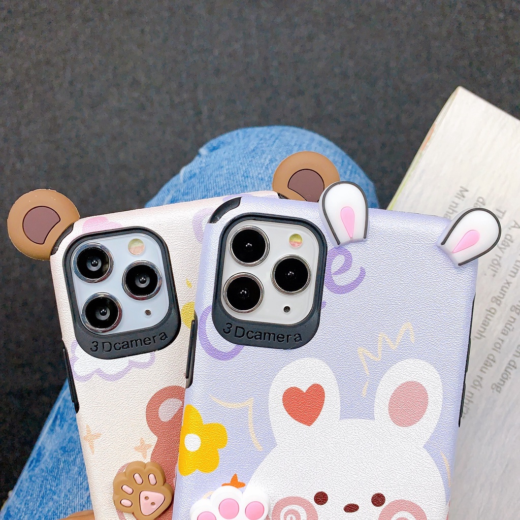 Ốp lưng da đôi Gấu thỏ cute cực dành cho nhiều dòng máy của iphone/samsung/oppo/realme/vivo/xiaomi/13promax