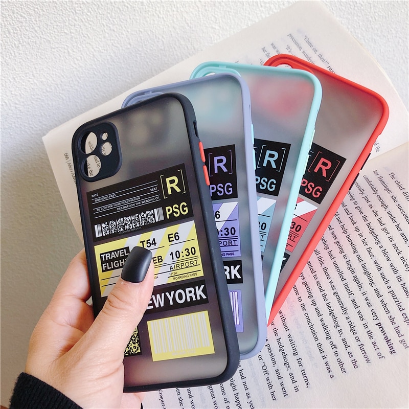 Fashion City Boarding Pass Case for iPhone 11 Pro X XR XS Max 6 6S 7 8 Plus Matte Soft Silicone Edge Protective Hard Phone Case Back Cover