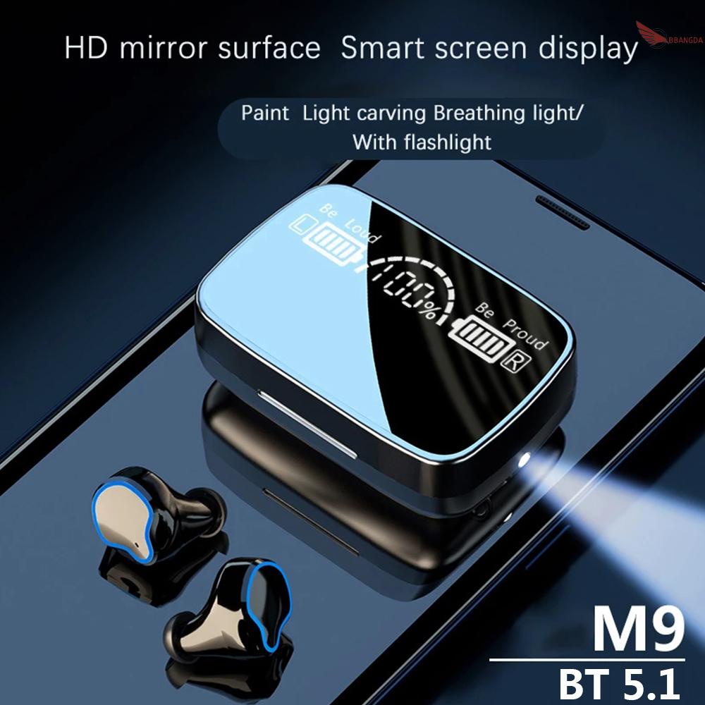 ❤M9 TWS BT5.1 Wireless Earphones Sports Headset LED Display 9D Noise Reduction Touch Control Voice Control IPX7 Waterproof Sweatproof HD Mirror Surface With Charging Base Compatible With Andriod iOS Windows