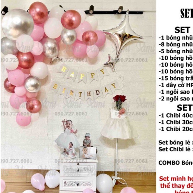 set trang trí sinh nhật cho bé có bóng và chibi