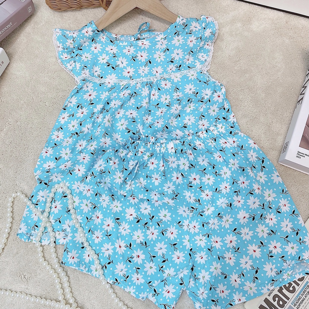 Bộ lanh lụa cánh tiên phối ren chất lanh lụa loại 1 thấm hút mồ hôi, ít nhăn. Bộ mặc nhà cho bé xinh yêu
