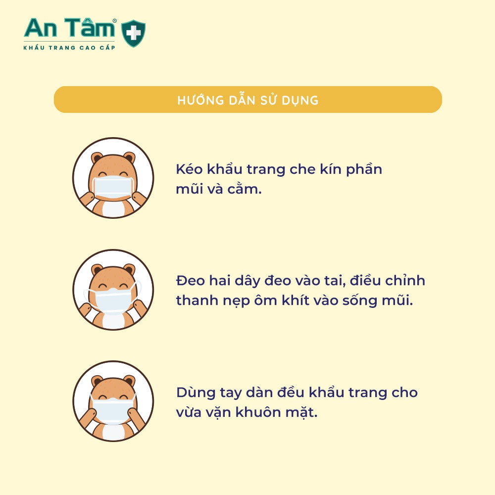 Khẩu trang y tế 4D Hàn Quốc cho bé kháng khuẩn, vừa vặn, dễ thở, chống tia UV - Chính Hãng AN TÂM - Hộp 10 cái