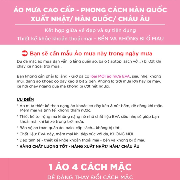 Áo mưa trong suốt 1 đầu EVA  châu âu cao cấp OI23 Shalla