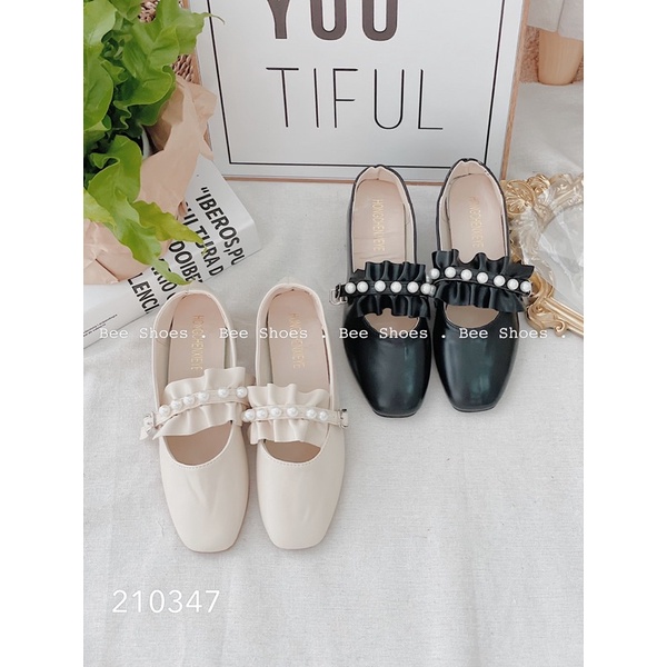 BEESHOES - GIÀY BÚP BÊ BÈO NHÚM CAO 5 PHÂN - GIÀY BÚP BÊ DA MỀM ĐI ÊM CHÂN DỄ ĐI SẴN 2 MÀU ĐEN, KEM 210347